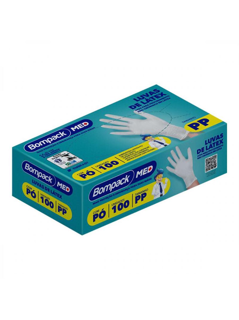 Luva De Látex Bompack Com 100 Unidades Com Pó Tamanho Pp