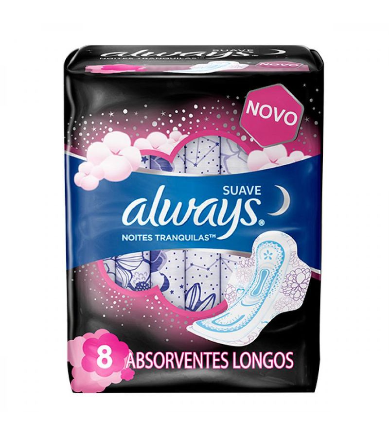 Absorvente Always Noite Longo Suave Com Abas Com 8 Unidades