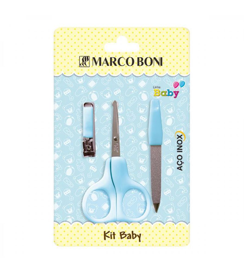 Kit Baby Marco Boni Azul Tesoura + Cortador + Lixa De Unha Azul