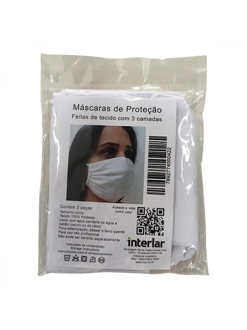 Máscara De Proteção Interlar Branco Com 2 Unidades