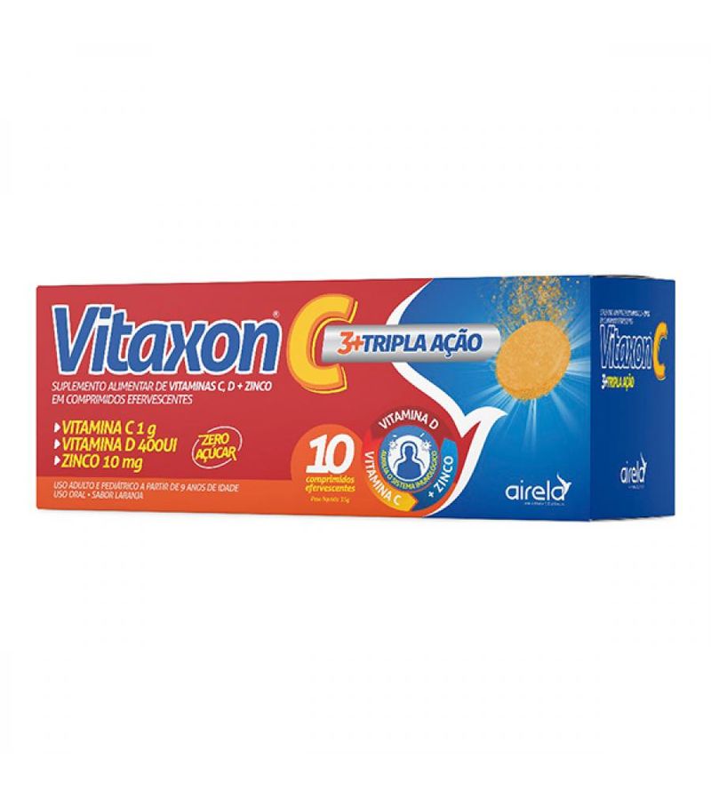 Vitaxon C Com 10 Comprimidos Efervecentes 3+tripla Acao Sabor Laranja