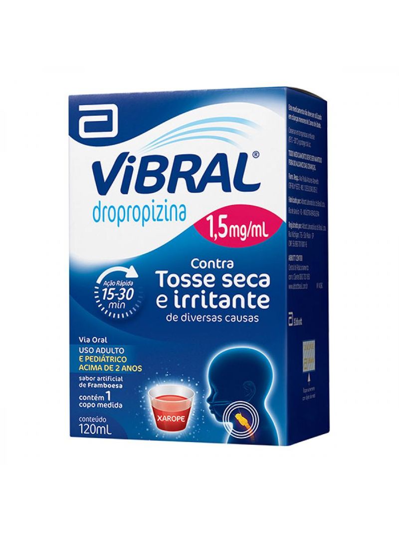 Caixa azul de Vibral Pediátrico Xarope 120ml com detalhes em branco