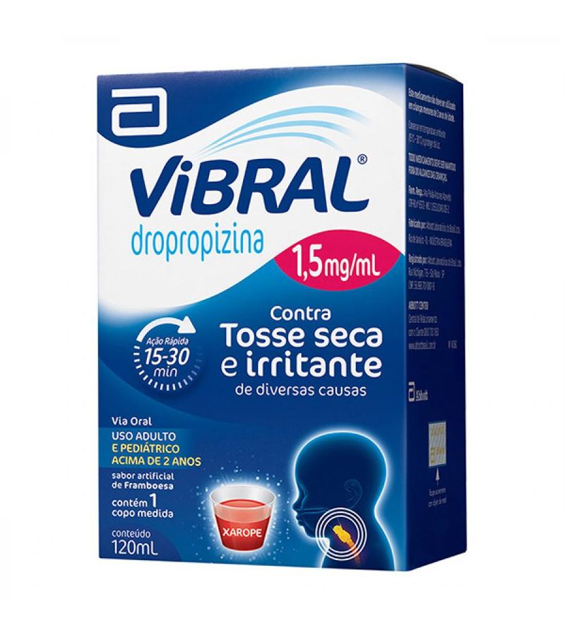 Caixa azul de Vibral Pediátrico Xarope 120ml com detalhes em branco