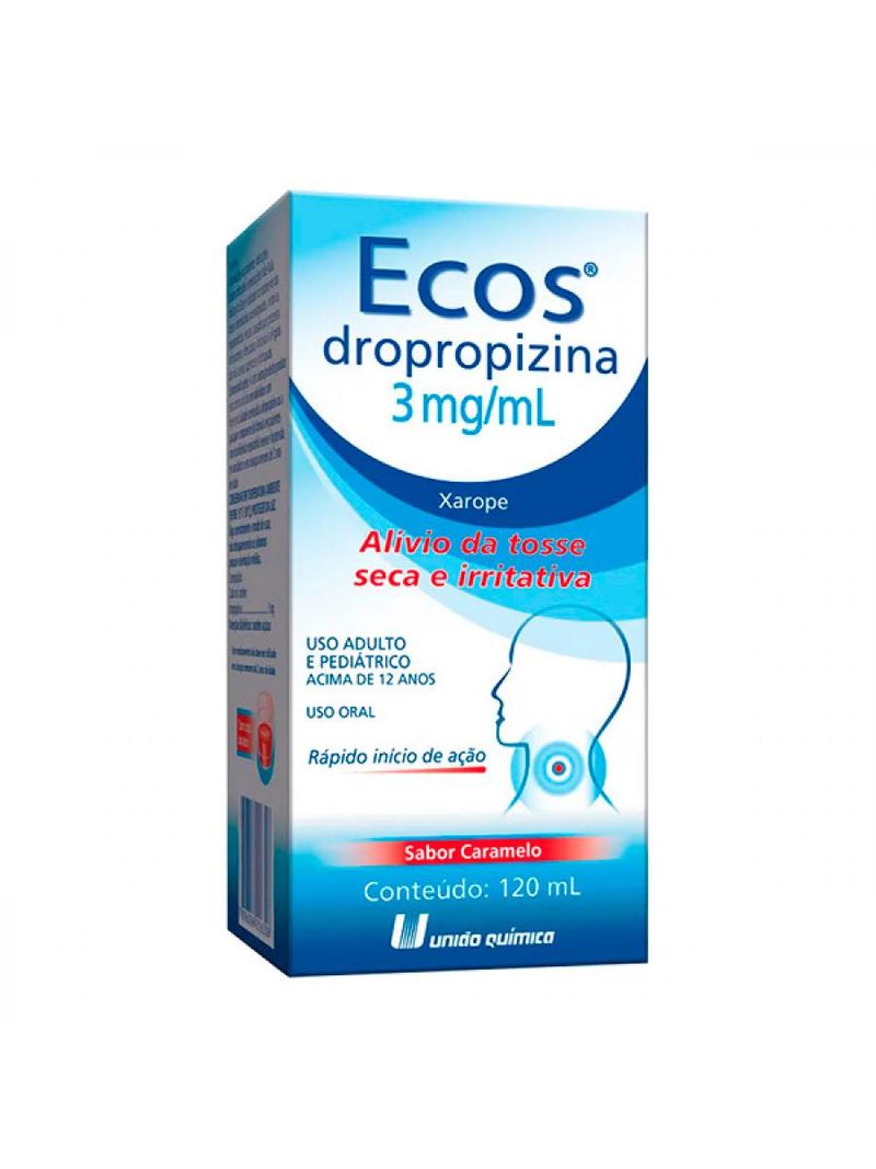 Caixa branca com detalhes em azul de Ecos Xarope 120ml