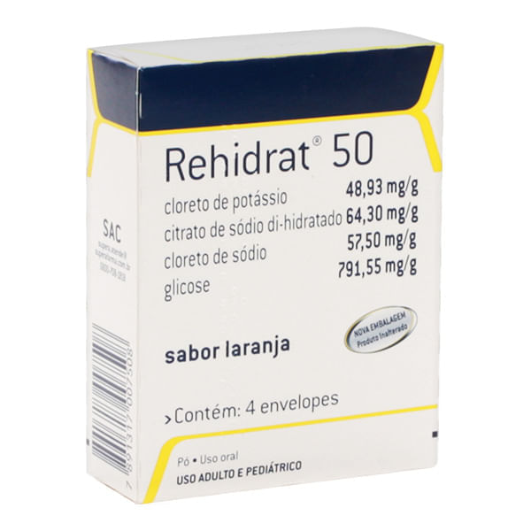 REHIDRAT 50 PÓ SABOR LARANJA COM 4 ENVELOPES - Preço Popular
