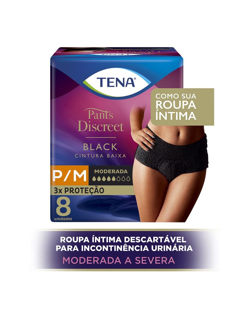Calcinha Descartável Tena Pants Discreet Black P/m Com 8 Unidades
