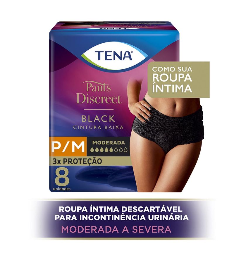 Calcinha Descartável Tena Pants Discreet Black P/m Com 8 Unidades