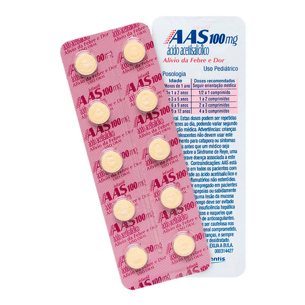 AAS Infantil 100mg Comprimido - Blíster com 10 Comprimidos