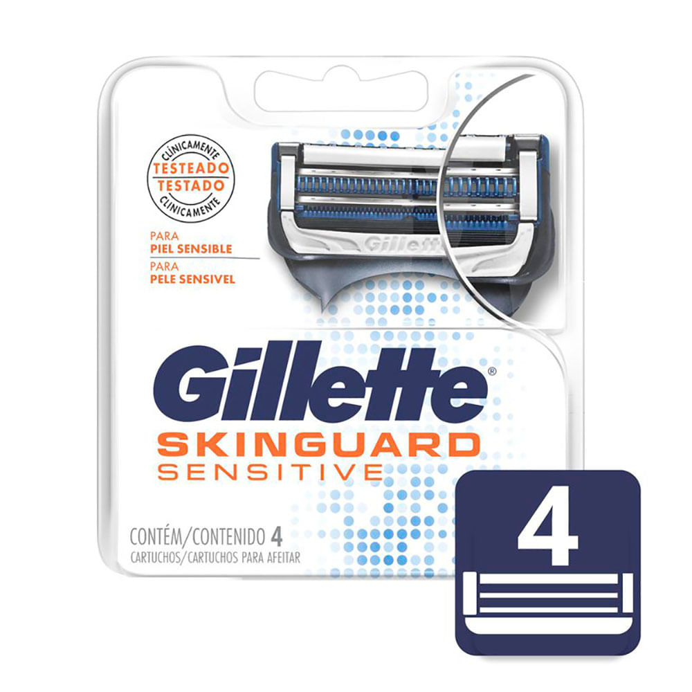 LAMINA GILLETTE SKINGUARD SENSITIVE COM 4 UNIDADES - Preço Popular