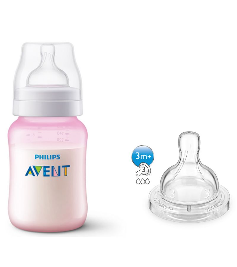 Mamadeira-Avent-Anti-colic-260ml-bico-N3-Rosa