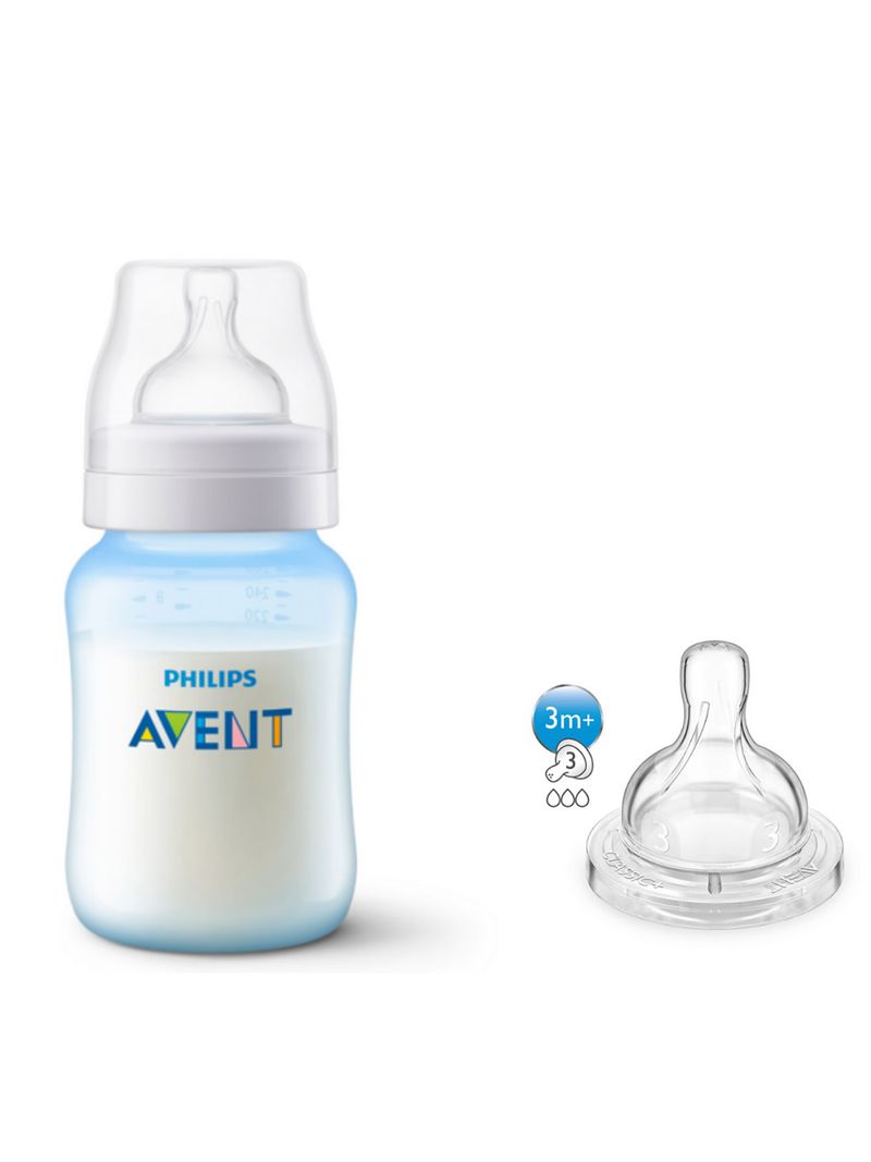 Mamadeira-Avent-Anti-colic-260ml-bico-N3-Azul