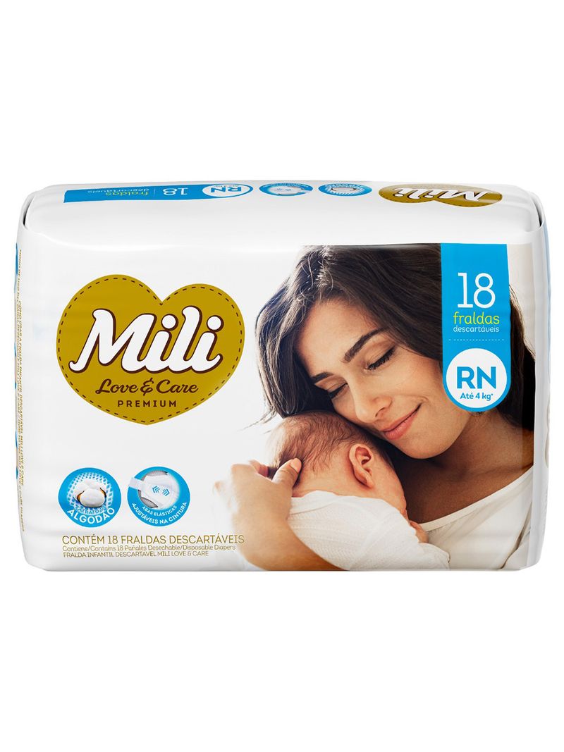 Fralda-Mili-Love-E-Care-Premium-Com-18-Tamanho-Rn-Jumbo