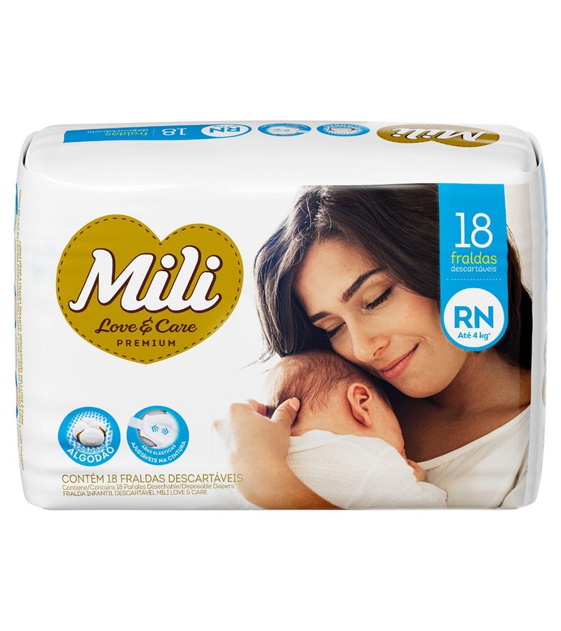 Fralda-Mili-Love-E-Care-Premium-Com-18-Tamanho-Rn-Jumbo