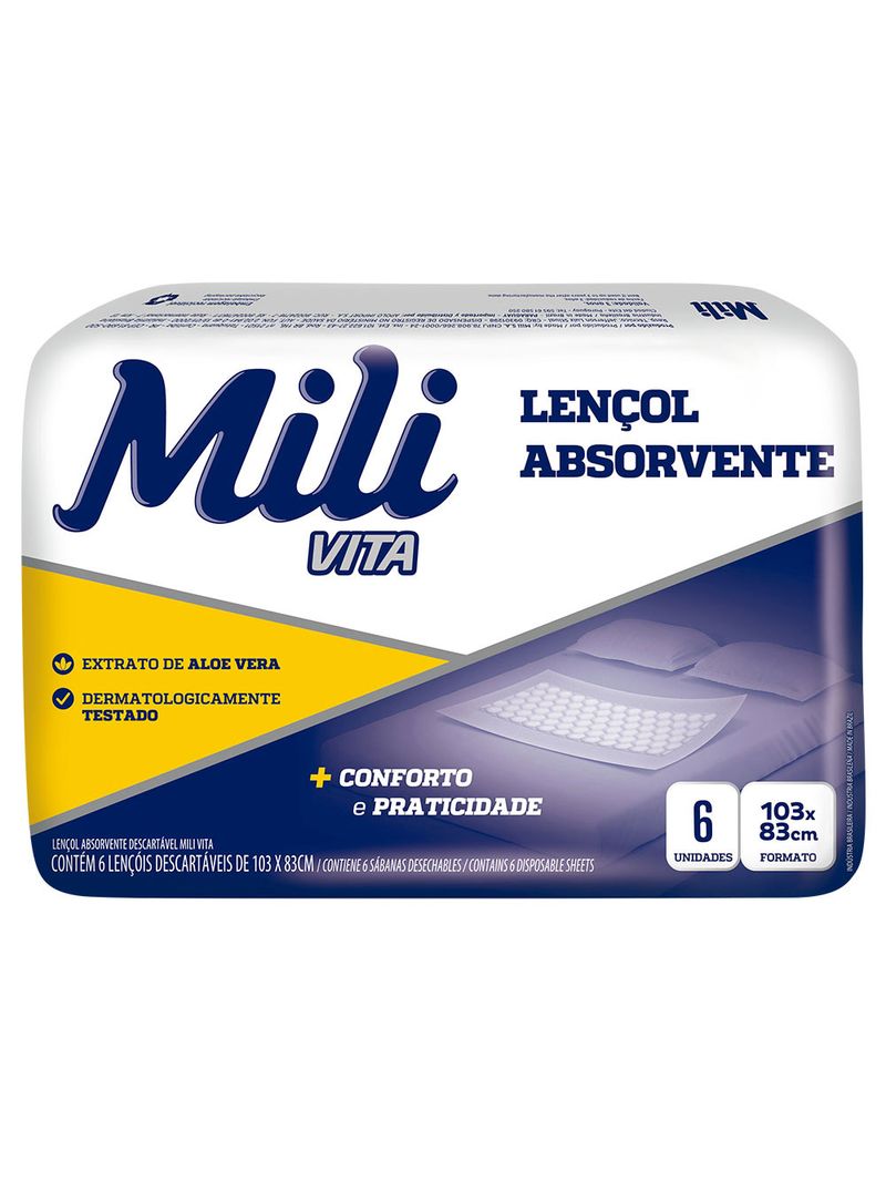 Lençol Absorvente Mili Vita Com 6 Unidades Descartáveis