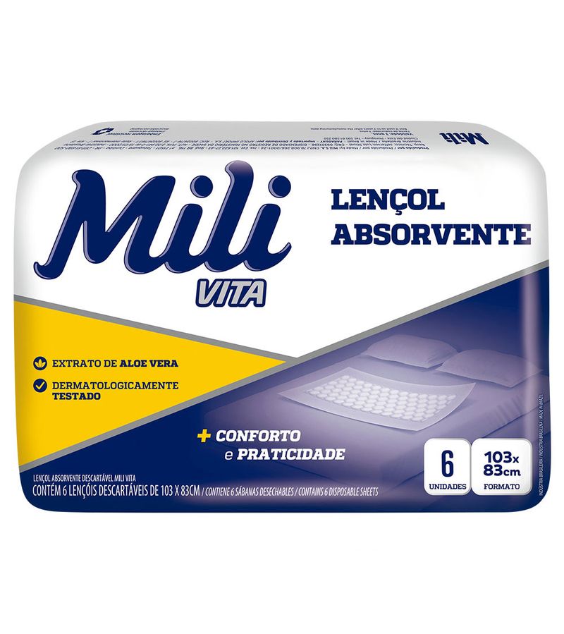 Lençol Absorvente Mili Vita Com 6 Unidades Descartáveis