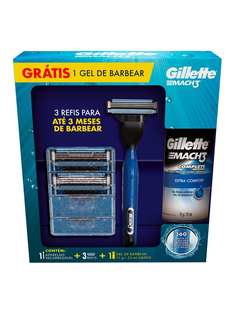 Kit Gillette Mach3 Acqua Grip + 3 Lâminas + Gel De Barbear 72ml