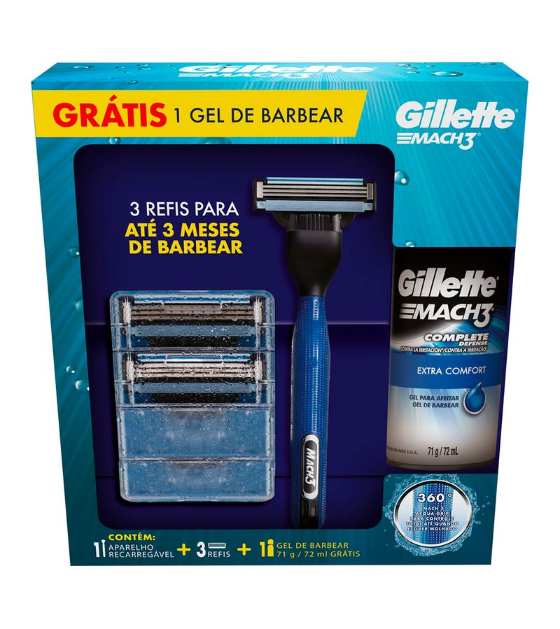Kit Gillette Mach3 Acqua Grip + 3 Lâminas + Gel De Barbear 72ml