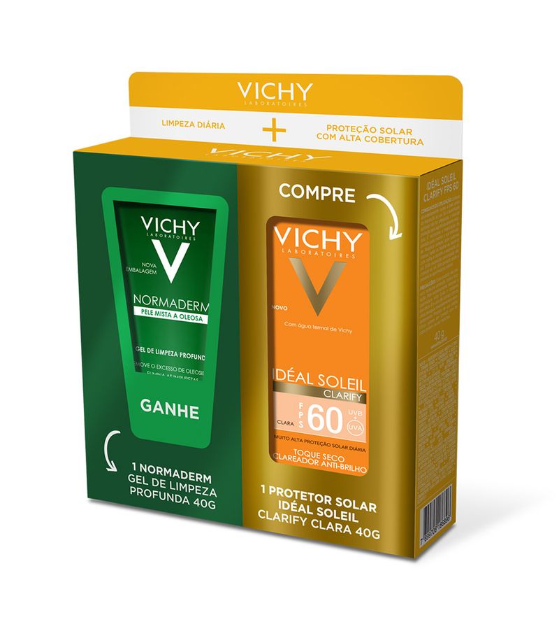 Vichy-Ideal-Soleil-Clarify-Clara-Protetor-Solar-40gr-Fps60---Gel-Para--Limpeza-Normaderm-Especial