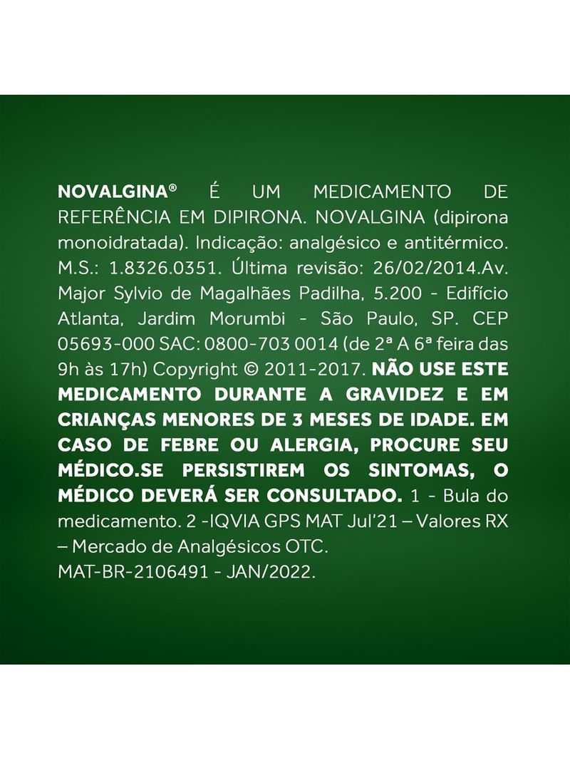 Novalgina 500mg Com 30 Comprimidos