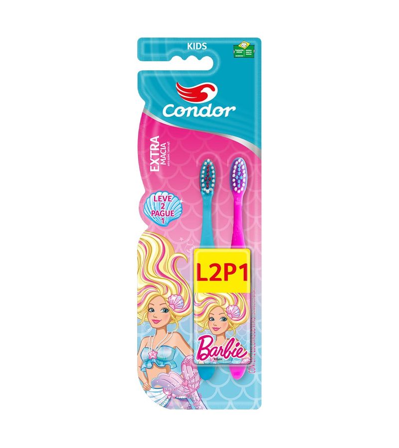 Escova-Dental-Condor-Barbie-Kids-Leve-2-Pague-1-Extra-Macia-Especial