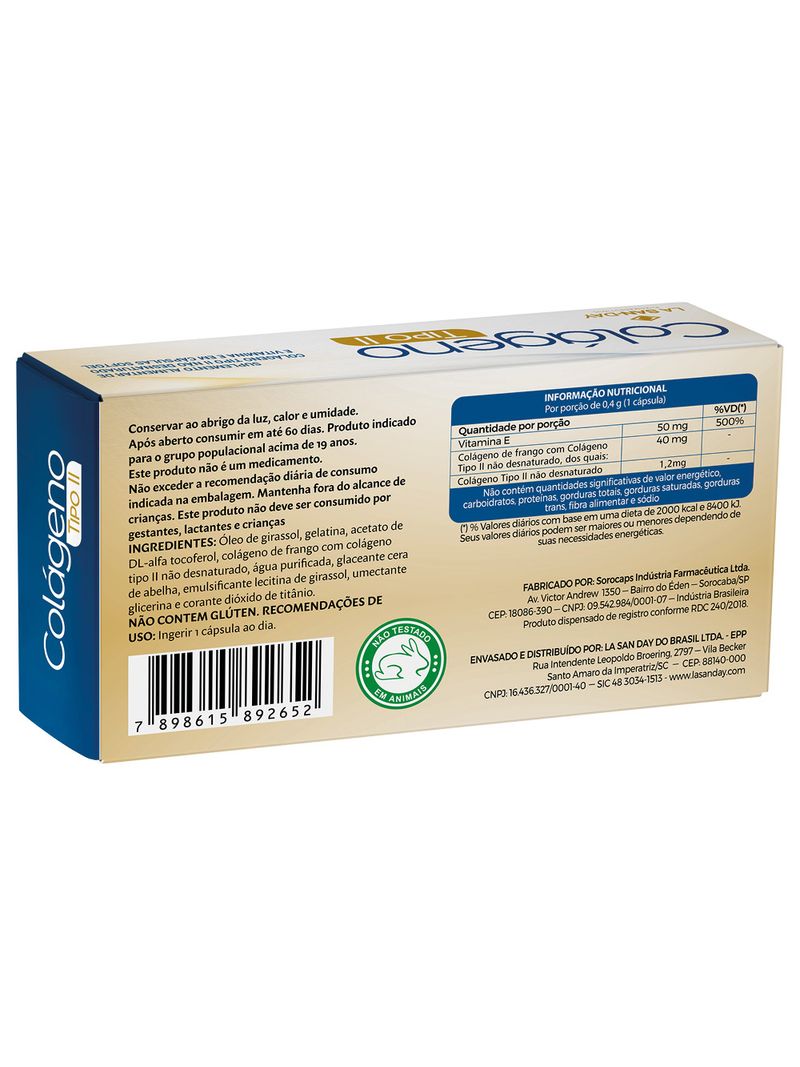 Colageno-Tipo-Ii-Lasanday-40mg-Com-30-Capsulas
