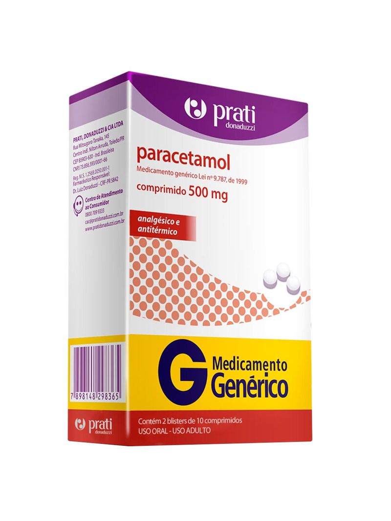 Paracetamol-Prati-500mg-Com-20-Comprimidos