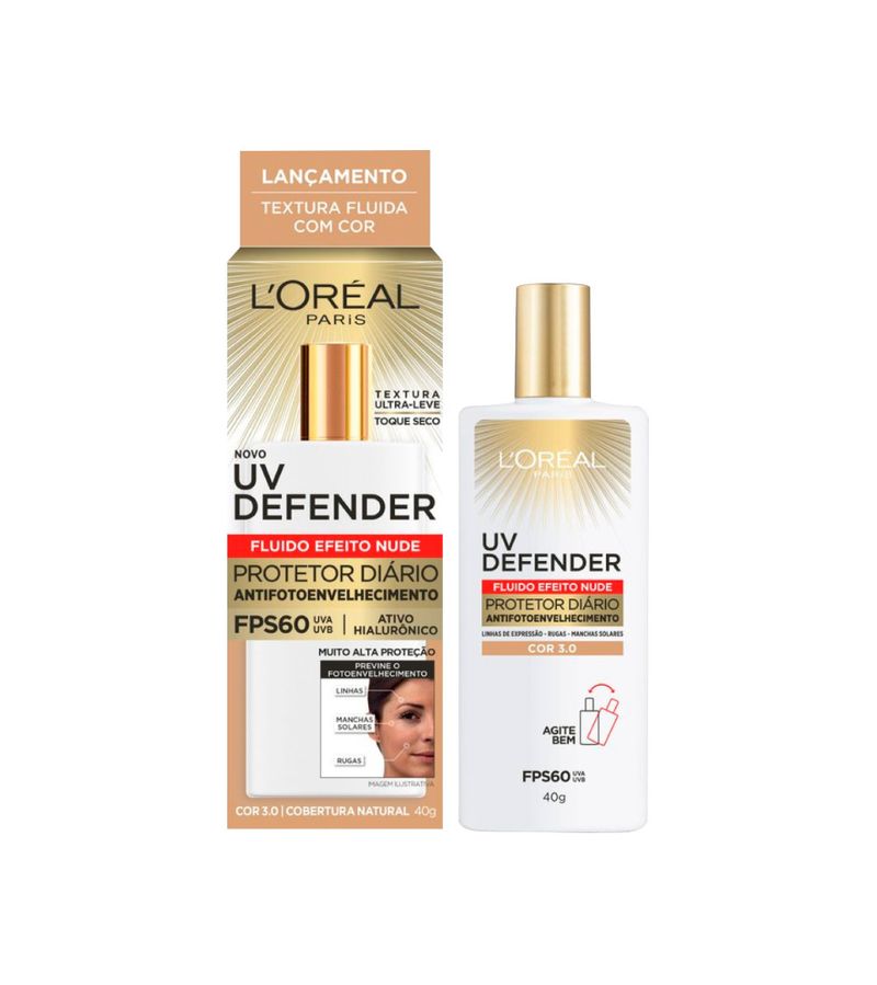 Protetor-Solar-Loreal-Uv-Defender-40gr-Fps60-Fluido-Efeito-Nude-Cor-3.0