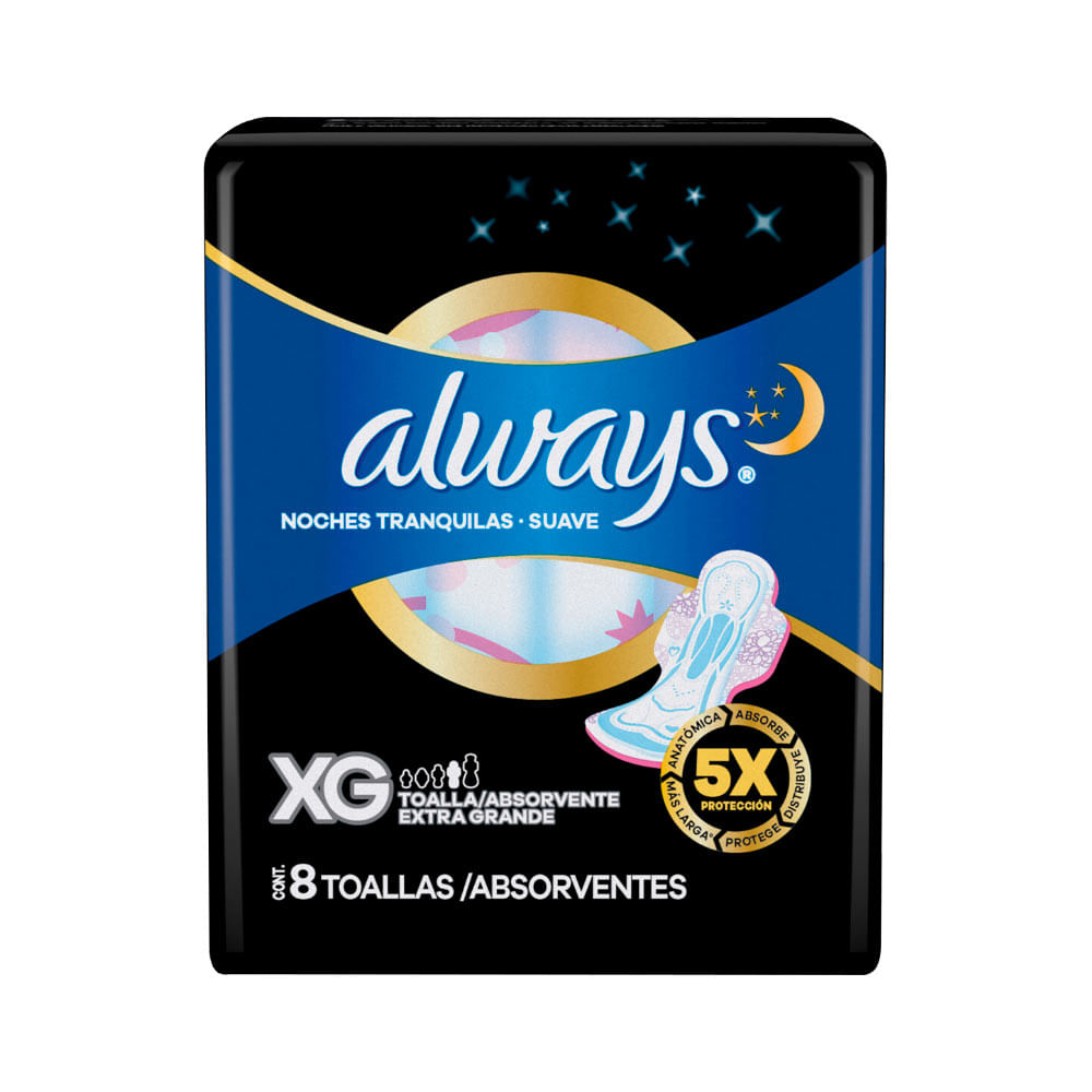 ABSORVENTE ALWAYS NOITES TRANQUILAS COM 8 SUAVE COM ABAS XG