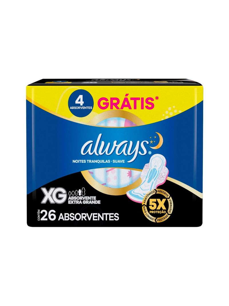 Absorvente-Always-Noites-Tranquilas-Com-26-Suave-Com-Abas-Xg-4-Gratis--Especial