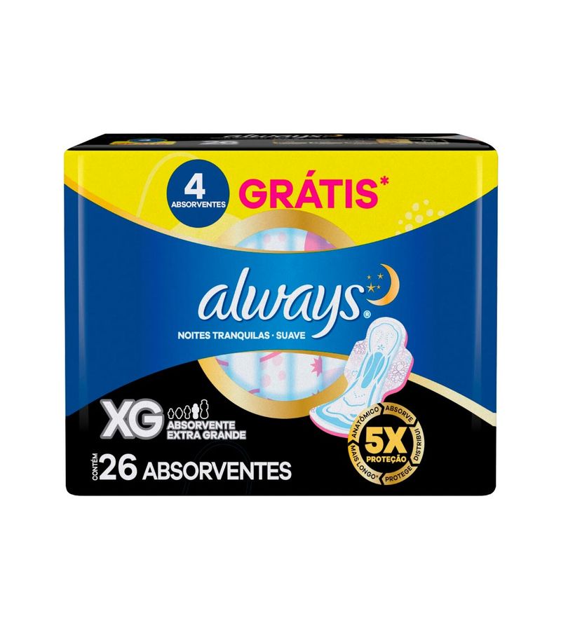 Absorvente-Always-Noites-Tranquilas-Com-26-Suave-Com-Abas-Xg-4-Gratis--Especial