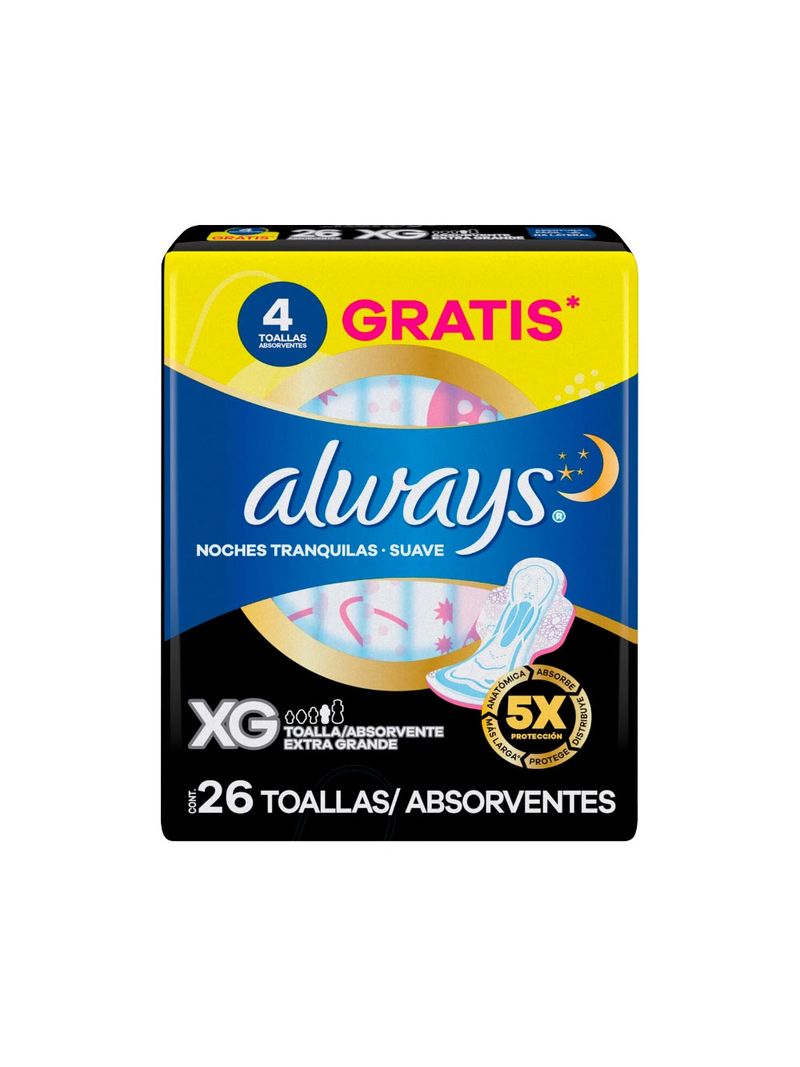 Absorvente-Always-Noites-Tranquilas-Com-26-Suave-Com-Abas-Xg-4-Gratis--Especial