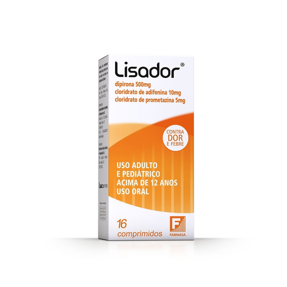 LISADOR DIPIRONA 500MG + ADIFENINA 10MG + PROMETAZINA 5MG 16 ...