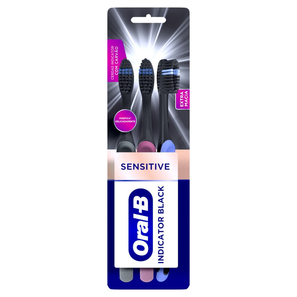 ESCOVA DENTAL ORAL B INDICATOR BLACK COM 3 SENSITIVE EXTRAMACIA
