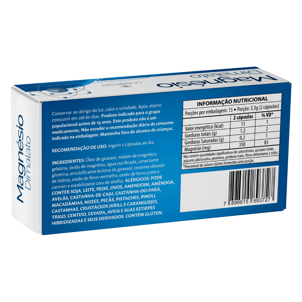 Encontraproduto.com.br - Magnesio Dimalato Lasanday Com 30 Capsulas 1650mg