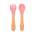 Colher + Garfo Silicone E Bambu Buba Rosa