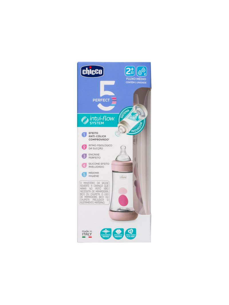 Mamadeira-Chicco-Perfect5-240ml-Fluxo-Medio-Rosa