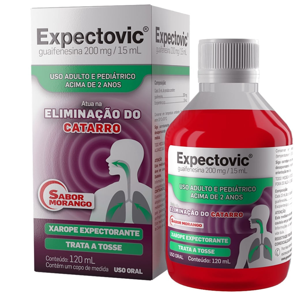 XAROPE EXPECTORANTE PEDIÁTRICO SABOR MORANGO EXPECTOVIC 120ML - Preço ...
