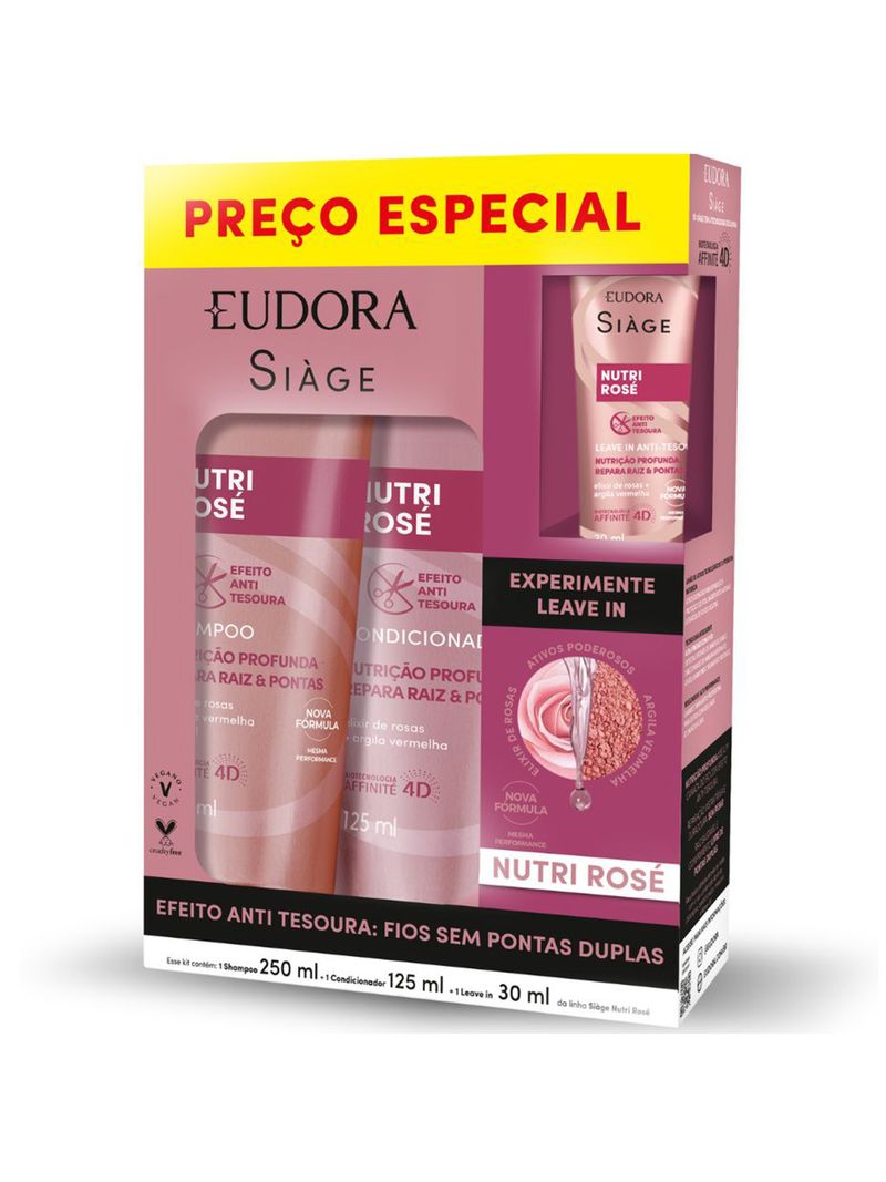 Shampoo-250ml---Condicionador-125ml---Leave-In-Siage-30ml-Nutri-Rose--Especial
