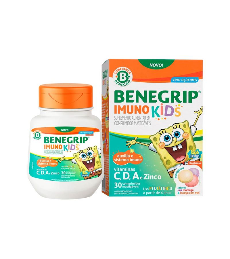 BENEGRIP-IMUNO-KIDS-COM-30-COMPRIMIDOS-MASTIGAVEIS-UVA-MORANGO-LARANJA-MEL