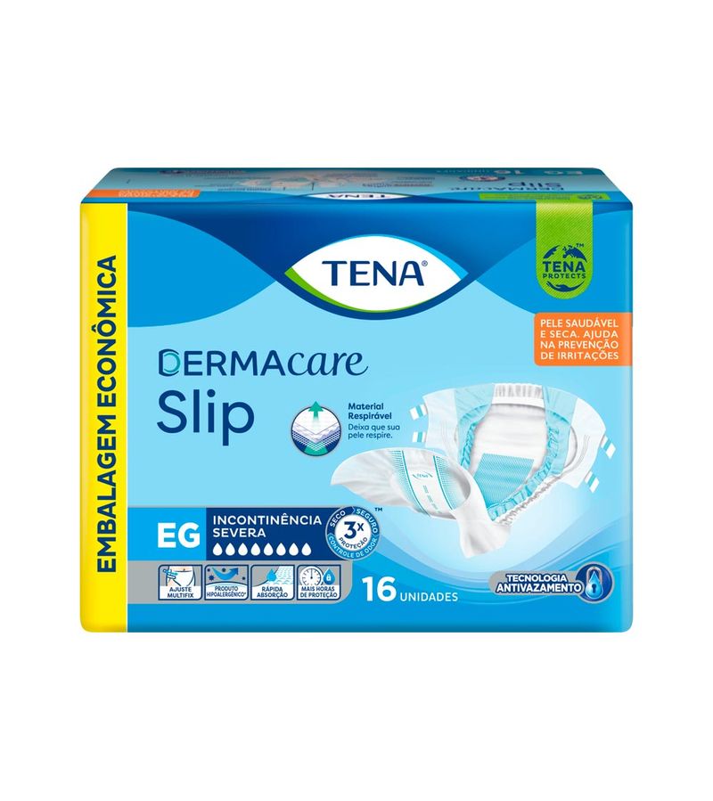 FRALDA-TENA-DERMACARE-SLIP-GER-COM-16-TAMANHO-EG-SEVERA