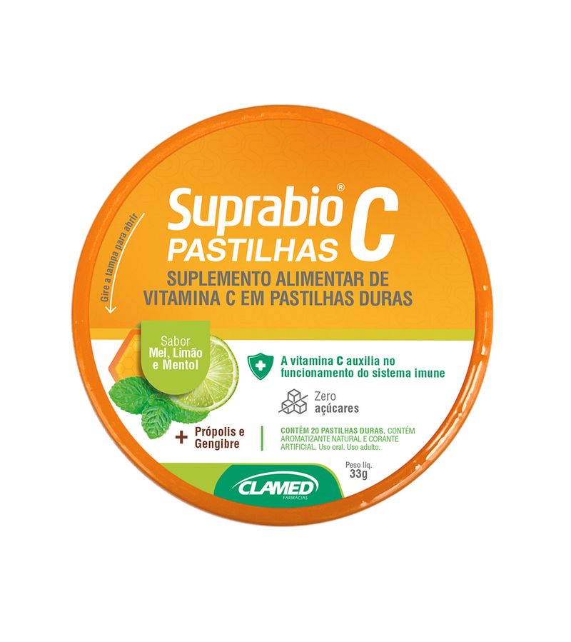 Suprabio-C-Pastilhas-Sabor-Mel-Com-Limao-E-Mentol---Pote-Com-20--Pastilhas-Duras-Zero-Acucar