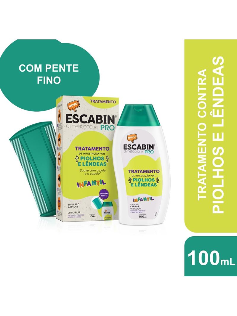 Emulsao-Capilar-Infantil-Dimeticona-4--Tratamento-de-Piolhos-e-Lendeas-Escabin-Pro-100ml-Contem-Pente