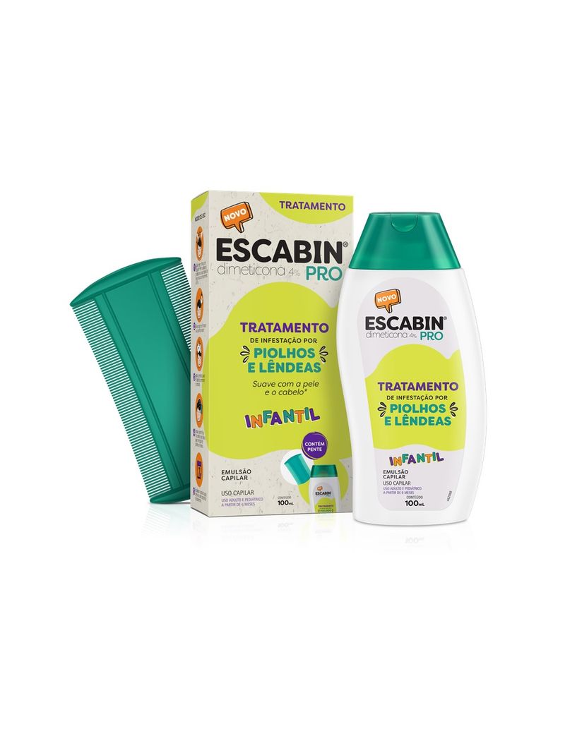 Emulsao-Capilar-Infantil-Dimeticona-4--Tratamento-de-Piolhos-e-Lendeas-Escabin-Pro-100ml-Contem-Pente