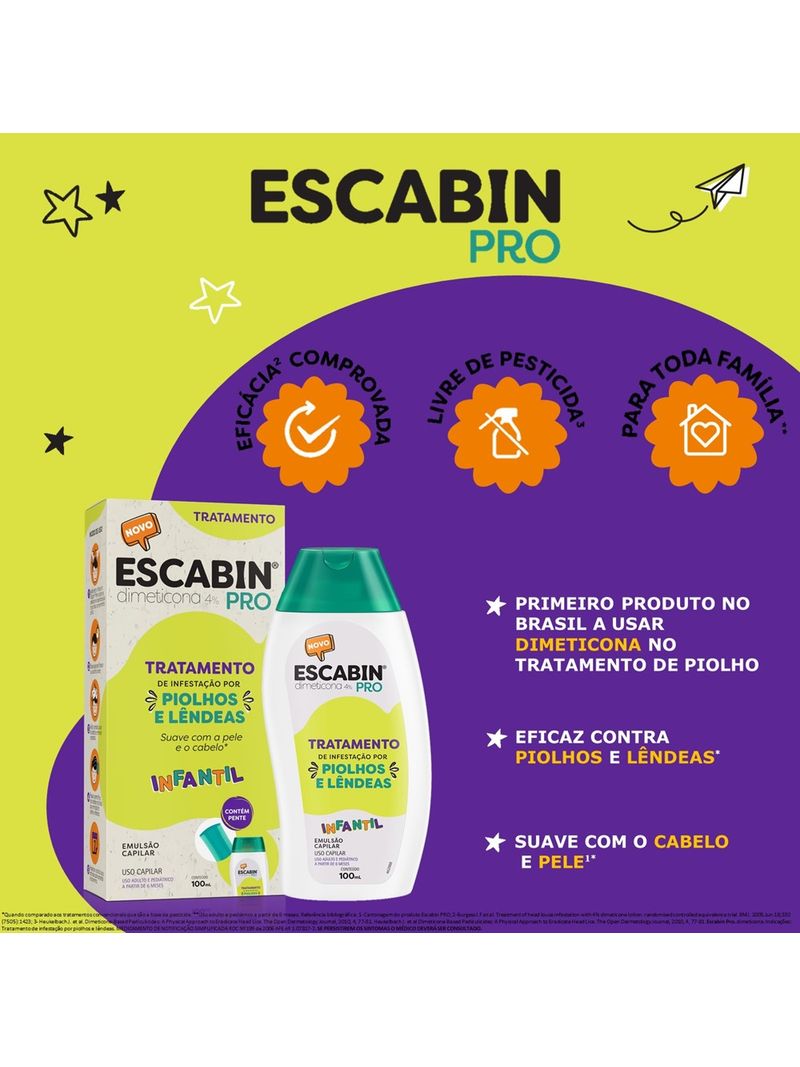Emulsao-Capilar-Infantil-Dimeticona-4--Tratamento-de-Piolhos-e-Lendeas-Escabin-Pro-100ml-Contem-Pente