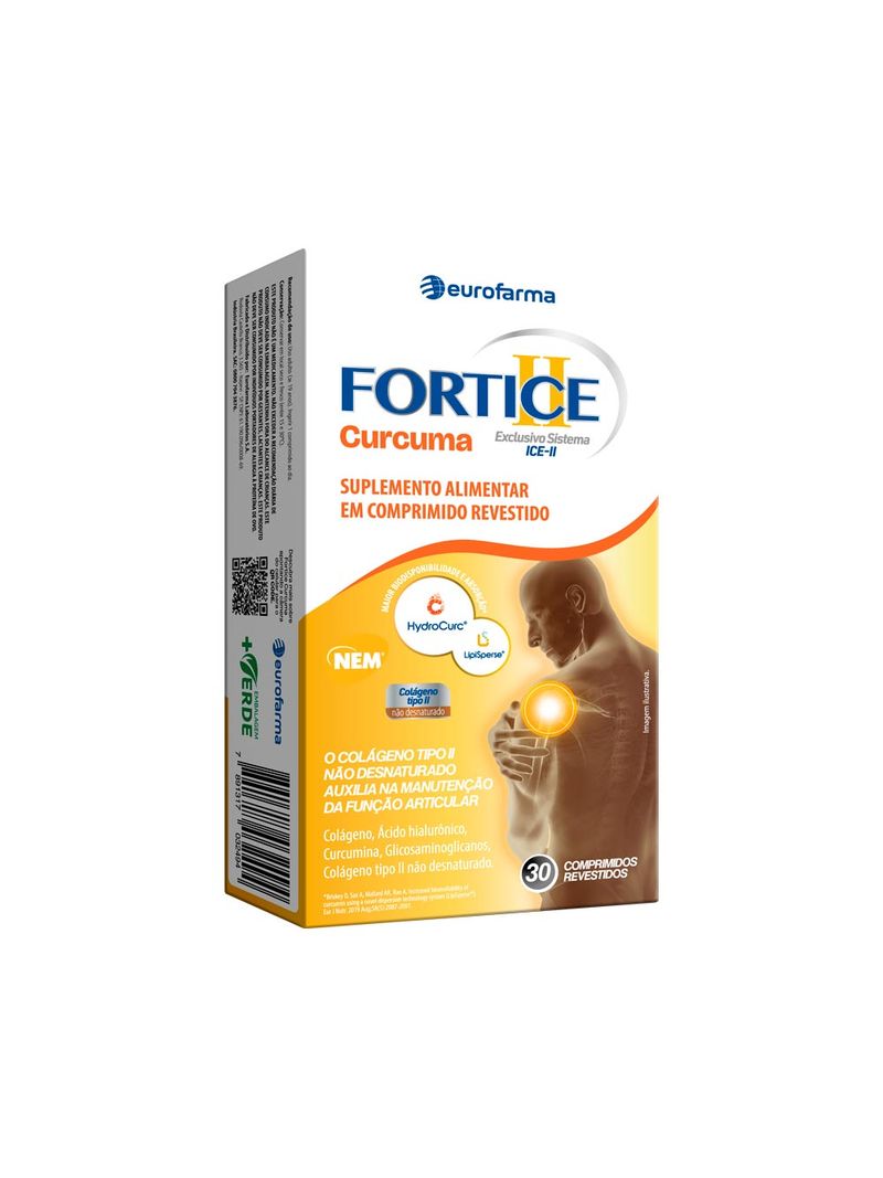 Suplemento-Alimentar-em-Comprimido-Colageno-Tipo-II-Curcuma-Fortice-Eurofarma-30-Comprimidos-Revestidos