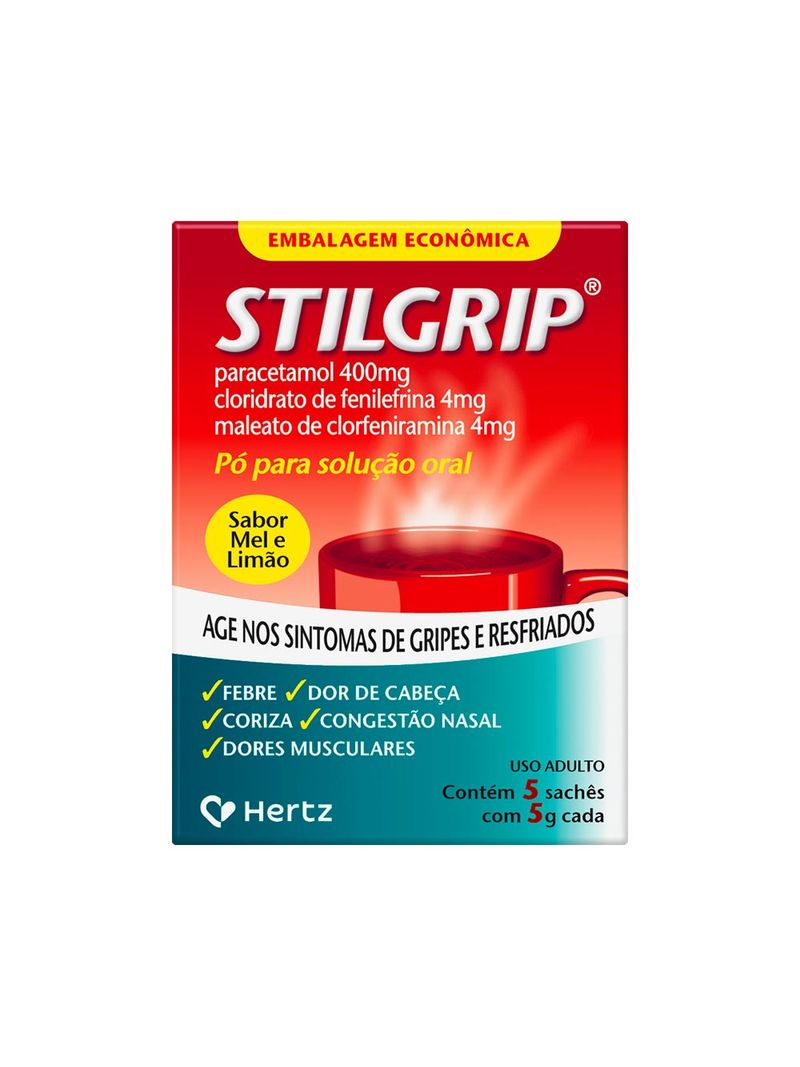 Stilgrip-Paracetamol-400mg---Cloridrato-De-Fenilefrina-4mg---Maleato-De--Clorfeniramina-4mg-Com-5-Saches-Po-Para-Solucao-Oral