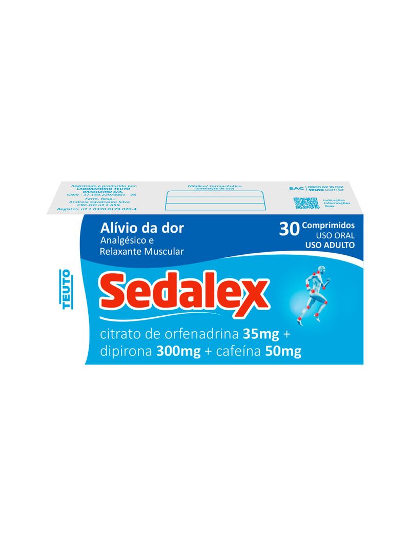 Sedalex-Citrato-De-Orfenadrina-35mg---Dipirona-300mg---Cafeina-50mg-Com--30-Comprimidos-Teuto