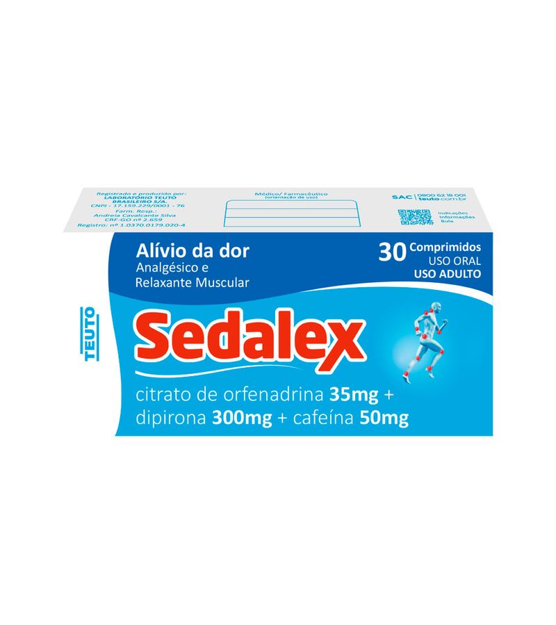 Sedalex-Citrato-De-Orfenadrina-35mg---Dipirona-300mg---Cafeina-50mg-Com--30-Comprimidos-Teuto