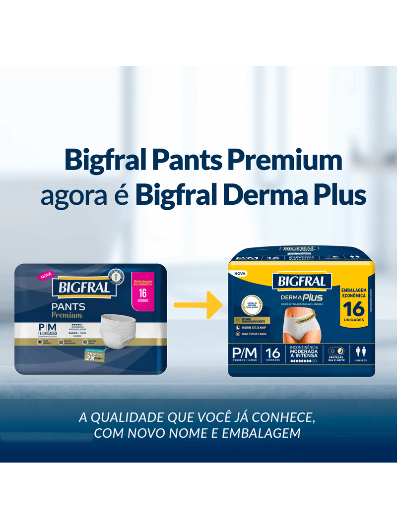 7896012878842-740651-Roupa-Intima-Descartavel-Unissex-Bigfral-Derma-Plus-PM-16-Unidades-Nova-Embalagem