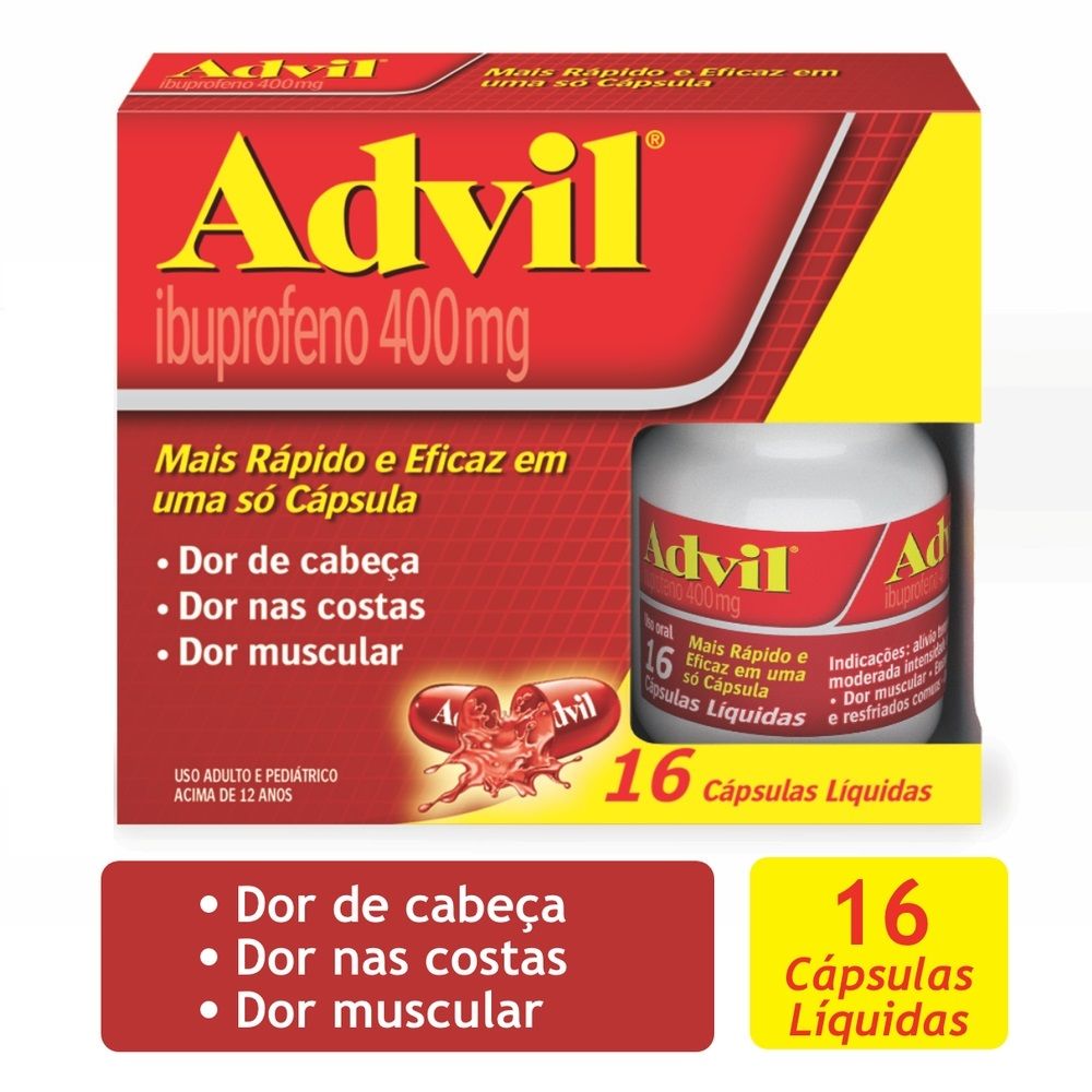 ADVIL ALIVIO RAPIDO DA DOR DE CABECA E ENXAQUECA COM IBUPROFENO 400MG ...
